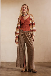 PLAIN FITTED BLOUSE WITH ELASTIC BANDS - BRICK