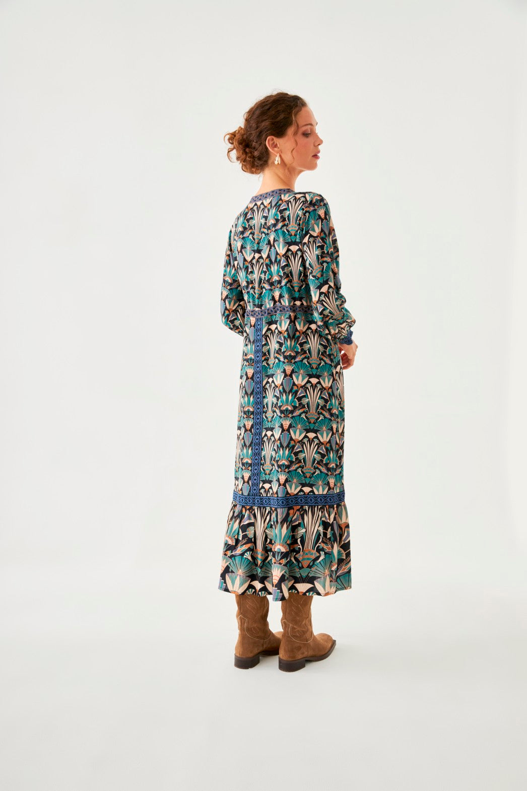 VESTIDO ESTAMPADO NATURE CINTAS BORDADAS - BLUE