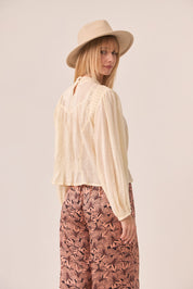 ROMANTIC OPENWORK RIBBON BLOUSE - IVORY