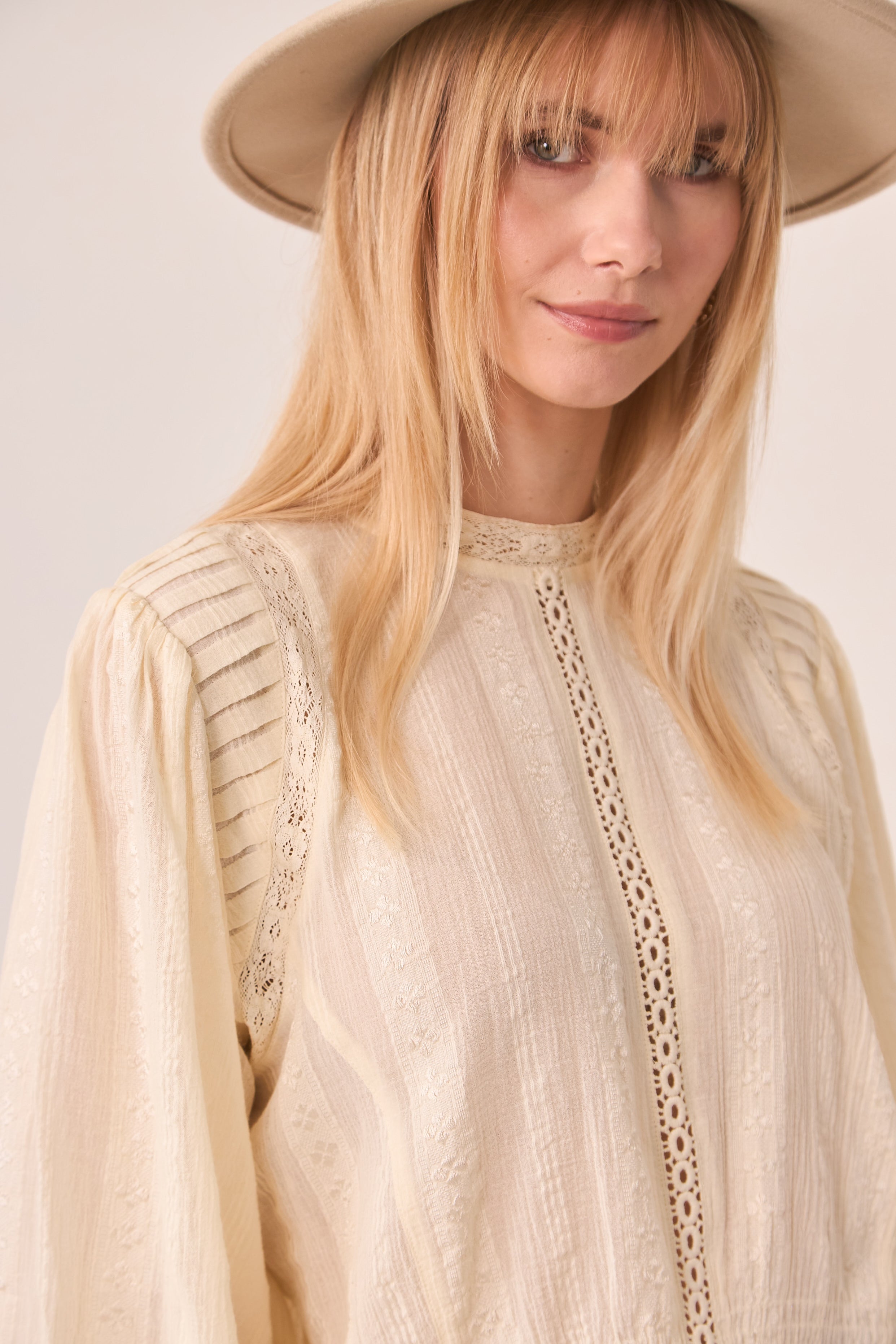 ROMANTIC OPENWORK RIBBON BLOUSE - IVORY