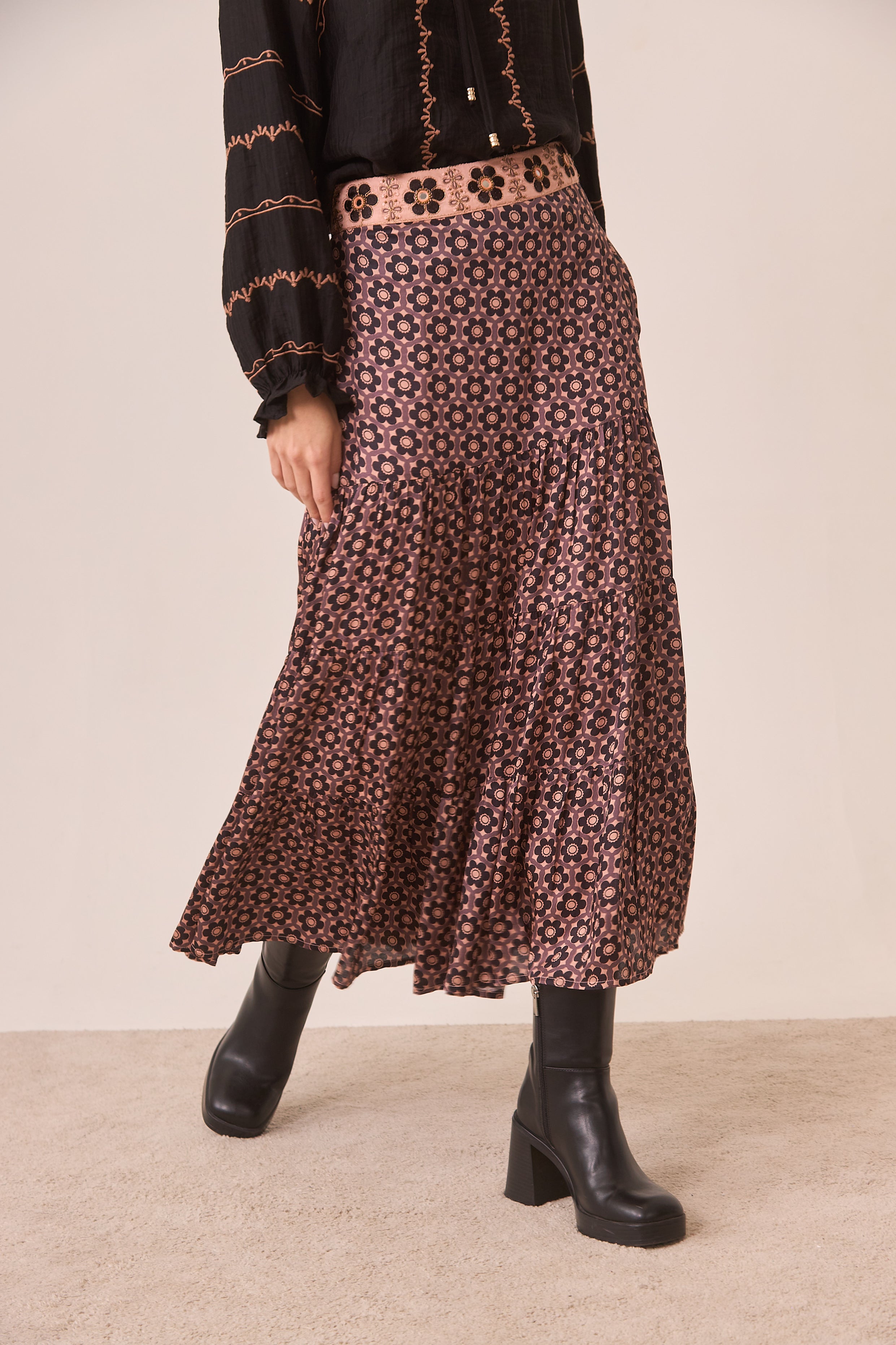 RETRO FLOWER SKIRT - PINK