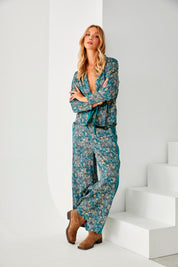 BOTANICAL PRINT PANTS - BLUE