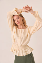 Button-down blouse with gathered waist - ivory