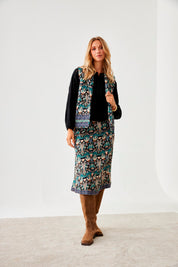 FALDA ESTAMPADO NATURE CINTAS BORDADAS - BLUE