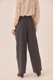 Wide Leg Trousers with Belt - Grey