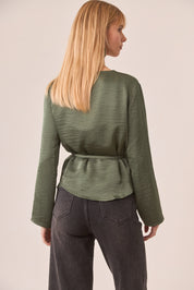 SATIN WRAP BLOUSE - GREEN
