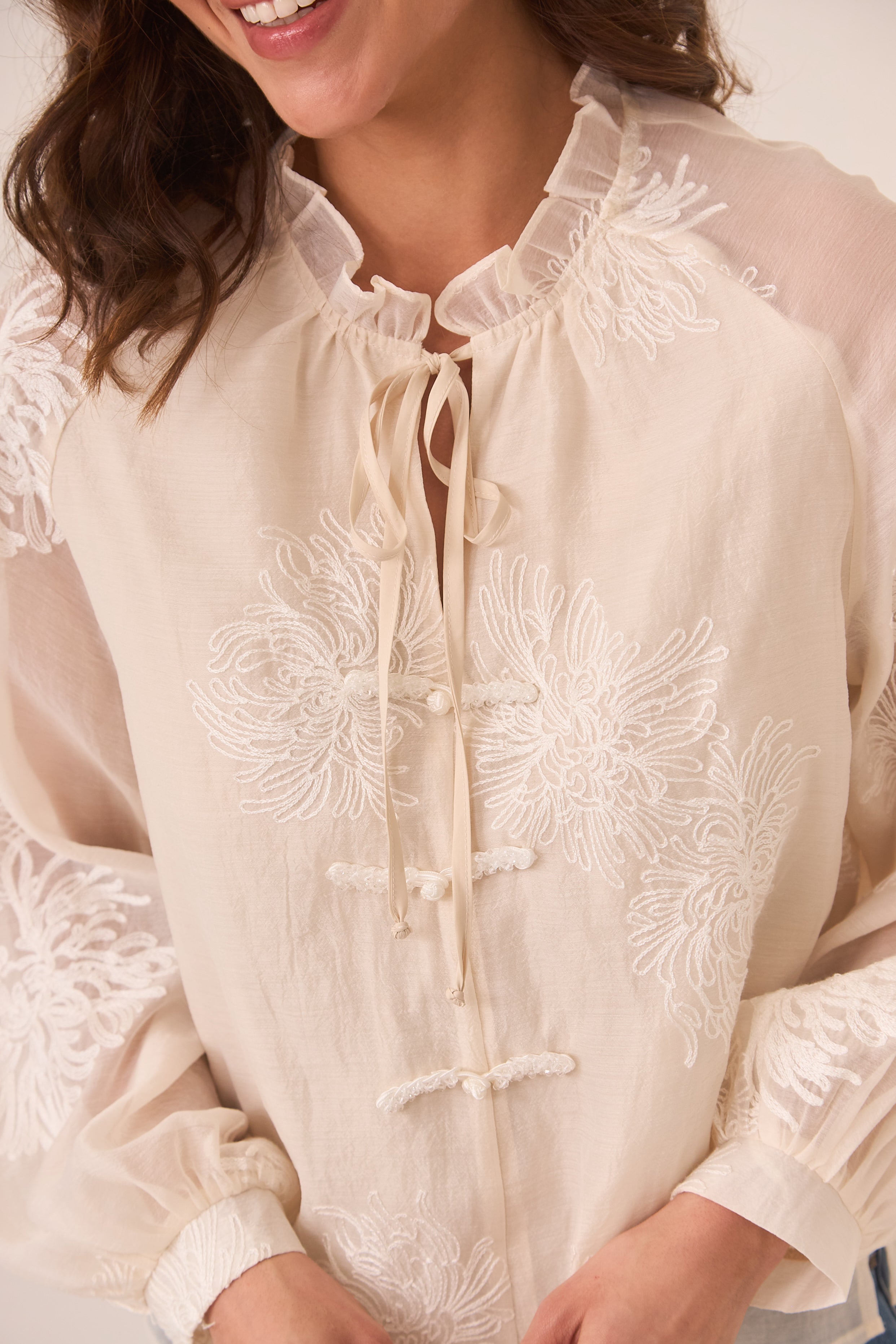 BLUSA ESTILO ORIENTAL BORDADOS - IVORY