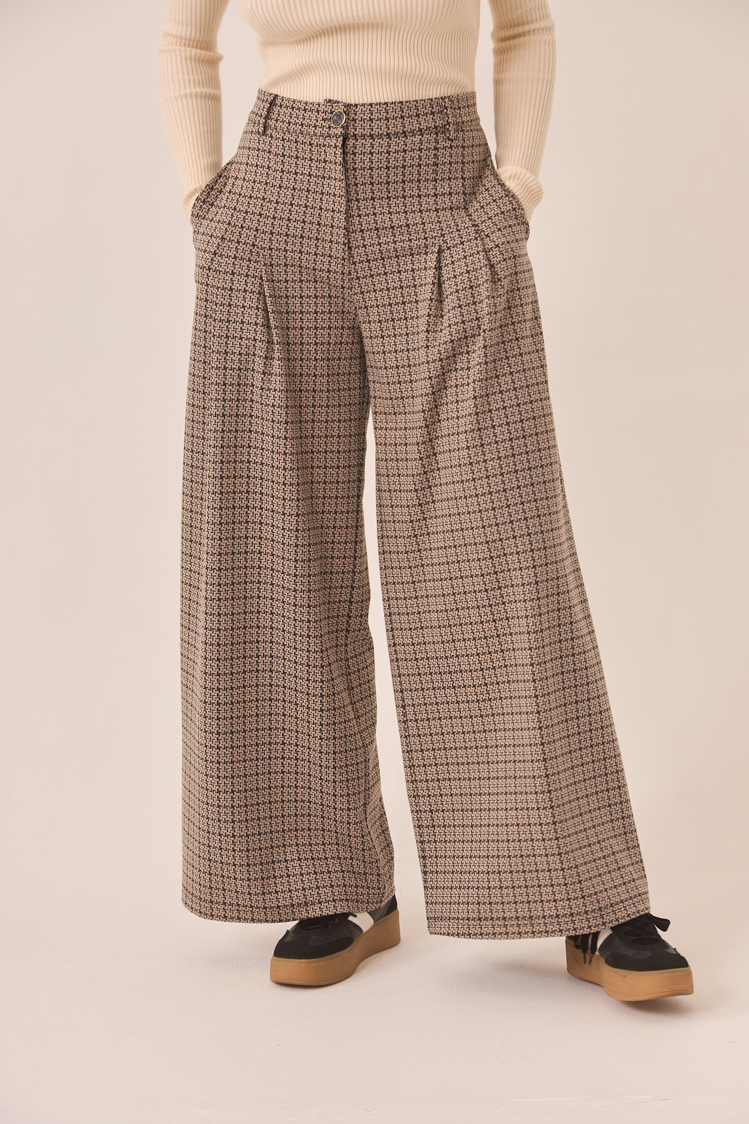 PANTALÓN SASTRE PATA DE GALLO  - CAMEL