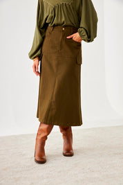 FALDA MIDI CARGO - KHAKI