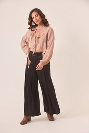 PANTALÓN PINZAS WIDE LEG  - BLACK