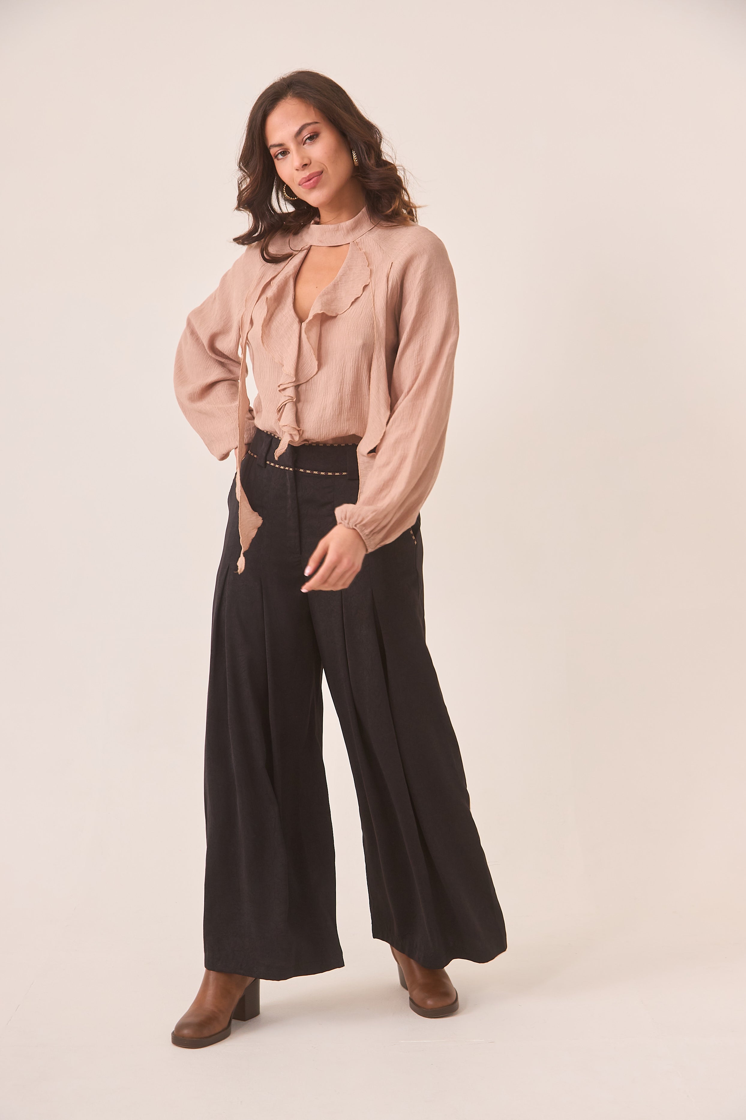 PANTALÓN PINZAS WIDE LEG  - BLACK