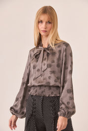 Tie-dye blouse with gathered waist - Grey