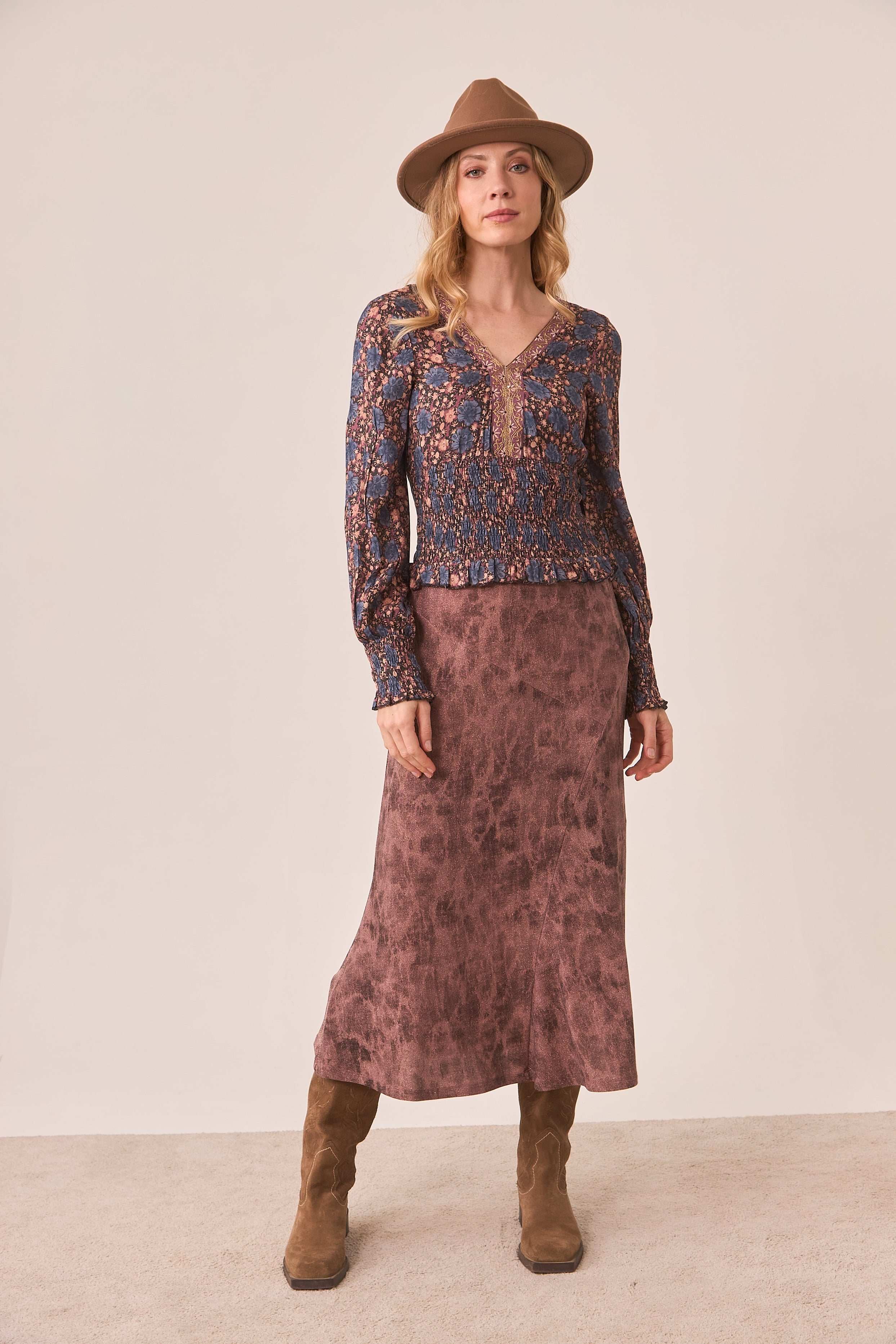 Honeycomb Printed Blouse - Blue