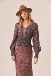 Honeycomb Printed Blouse - Blue