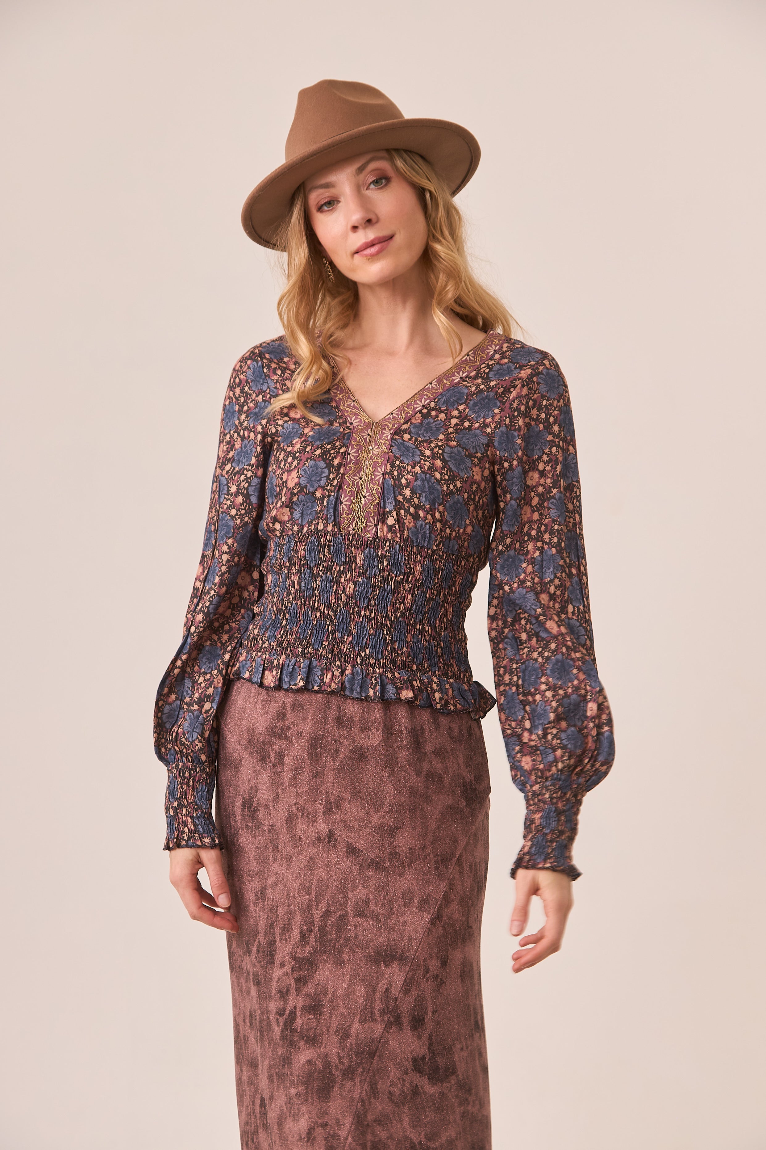 Honeycomb Printed Blouse - Blue