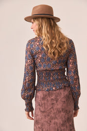 Honeycomb Printed Blouse - Blue