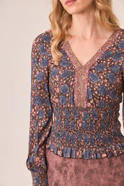 Honeycomb Printed Blouse - Blue