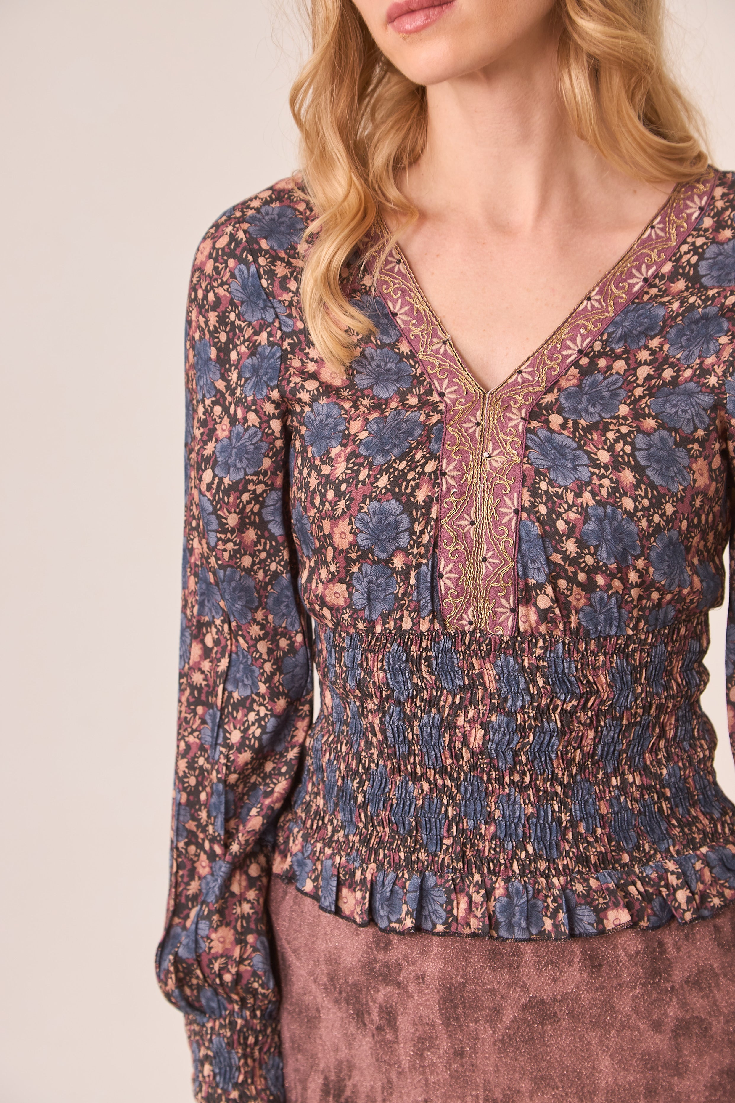 Honeycomb Printed Blouse - Blue