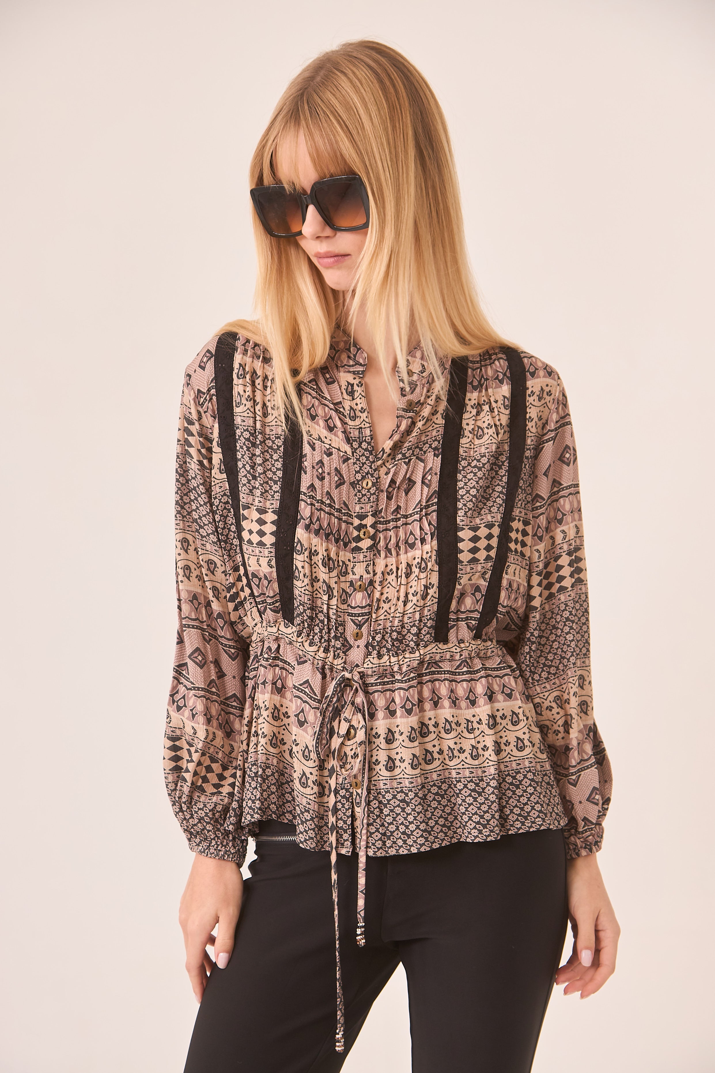 BLUSA MIX ESTAMPADOS Y FRANJAS - PEACH