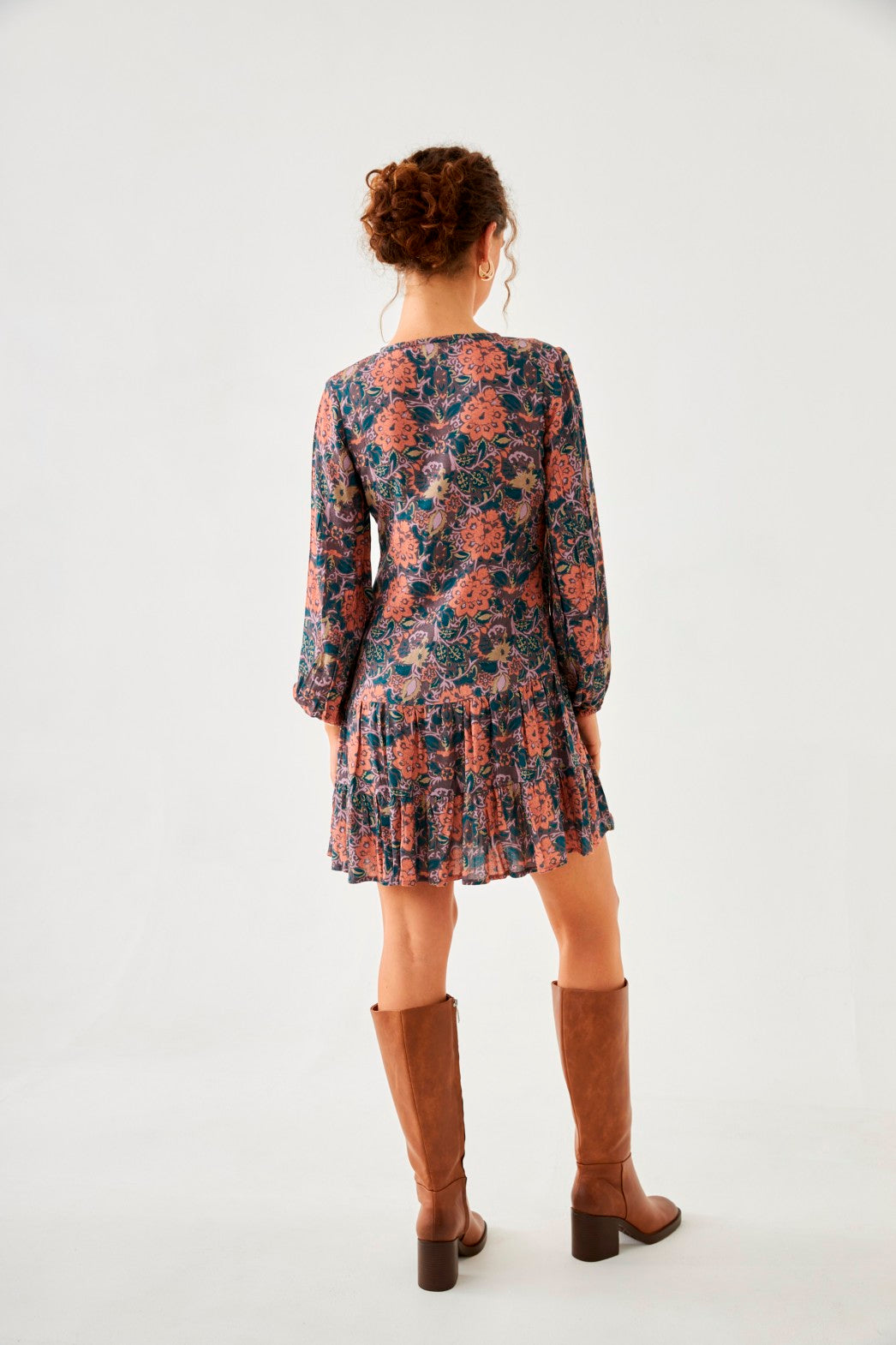 VESTIDO CORTO PLISADOS FLORES - BLUE