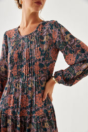 VESTIDO CORTO PLISADOS FLORES - BLUE