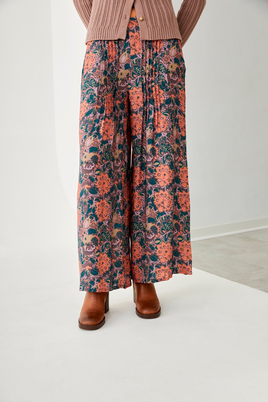 PANTALÓN PLISADOS FLORES- BLUE