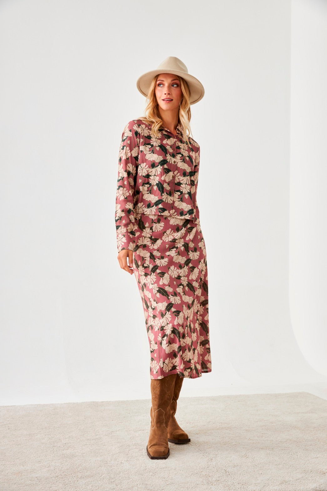 FLOWER SHIRT BLOUSE - BURGUNDY