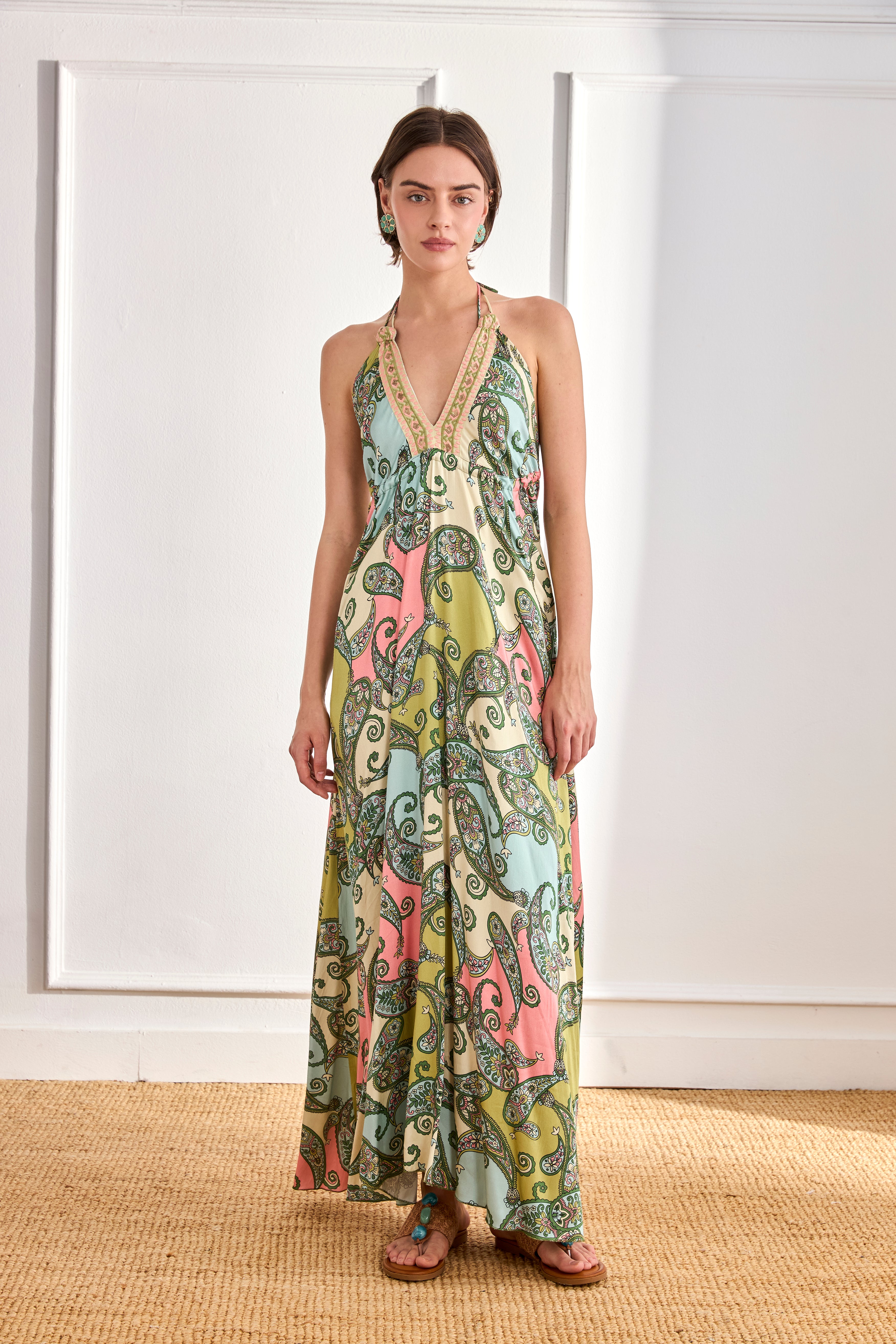 green emerald velvet dress Nekane NKN Sleeveless Printed Dress at Leaf Boutique Xs