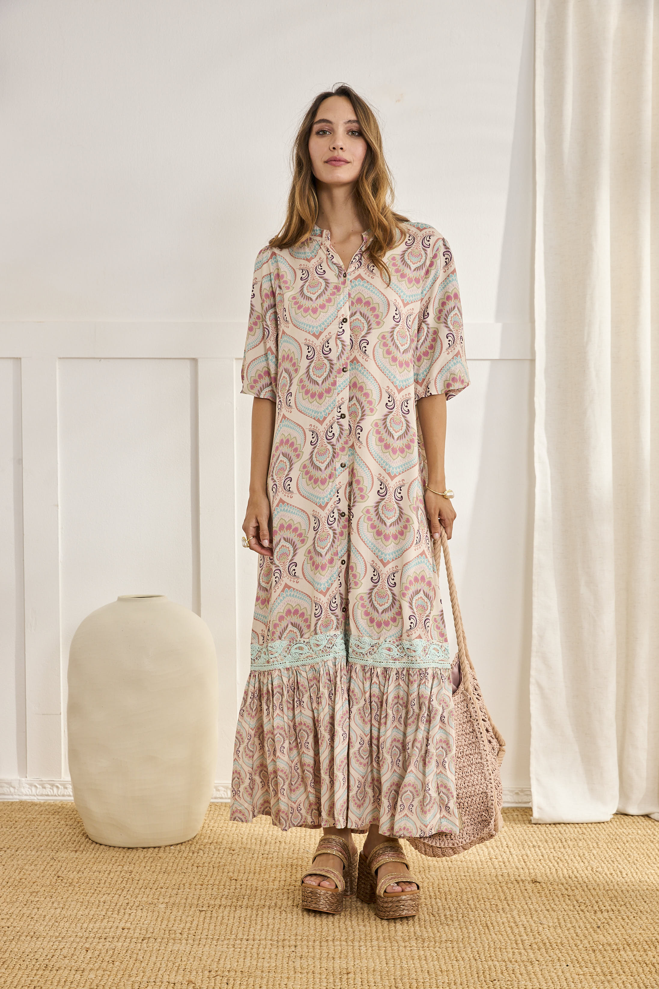 pink paisley shirt dress PAISLEY SHIRT DRESS MAO