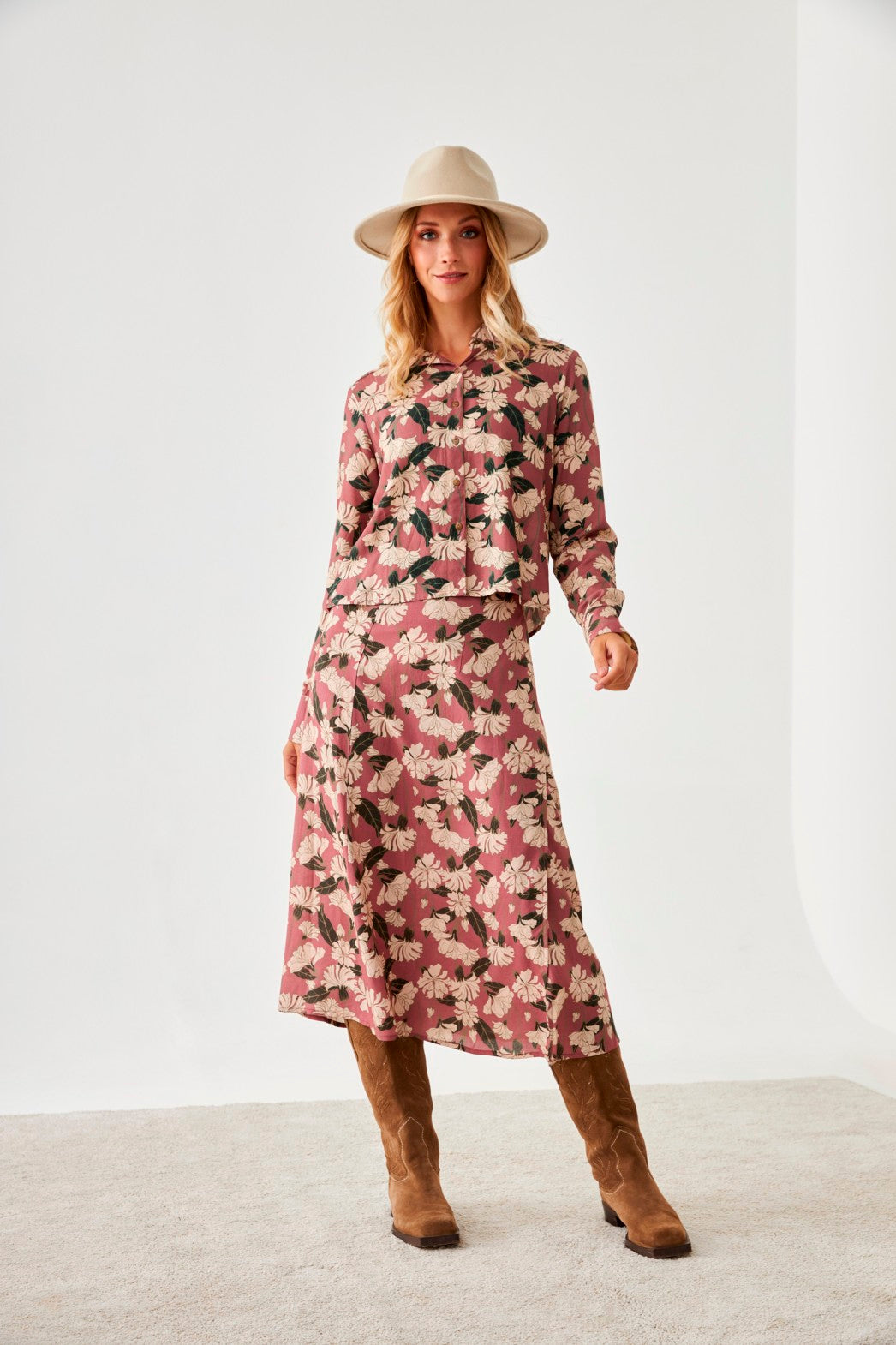 FALDA MIDI FLORAL - PINK