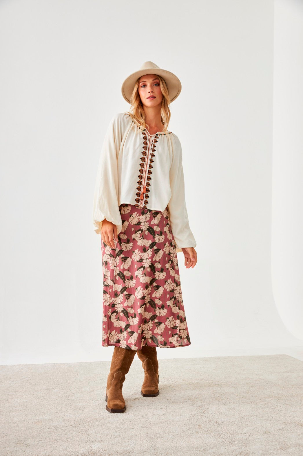 FALDA MIDI FLORAL - PINK