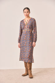 VESTIDO FLORES BORDADOS - BLUE