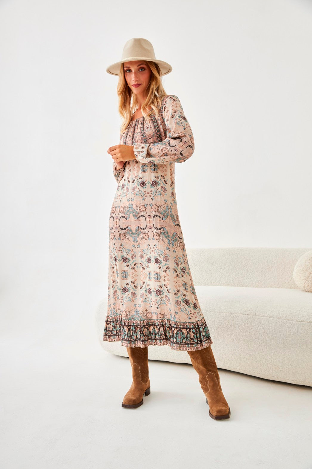 VESTIDO LARGO MODAL ESTAMPADO - IVORY