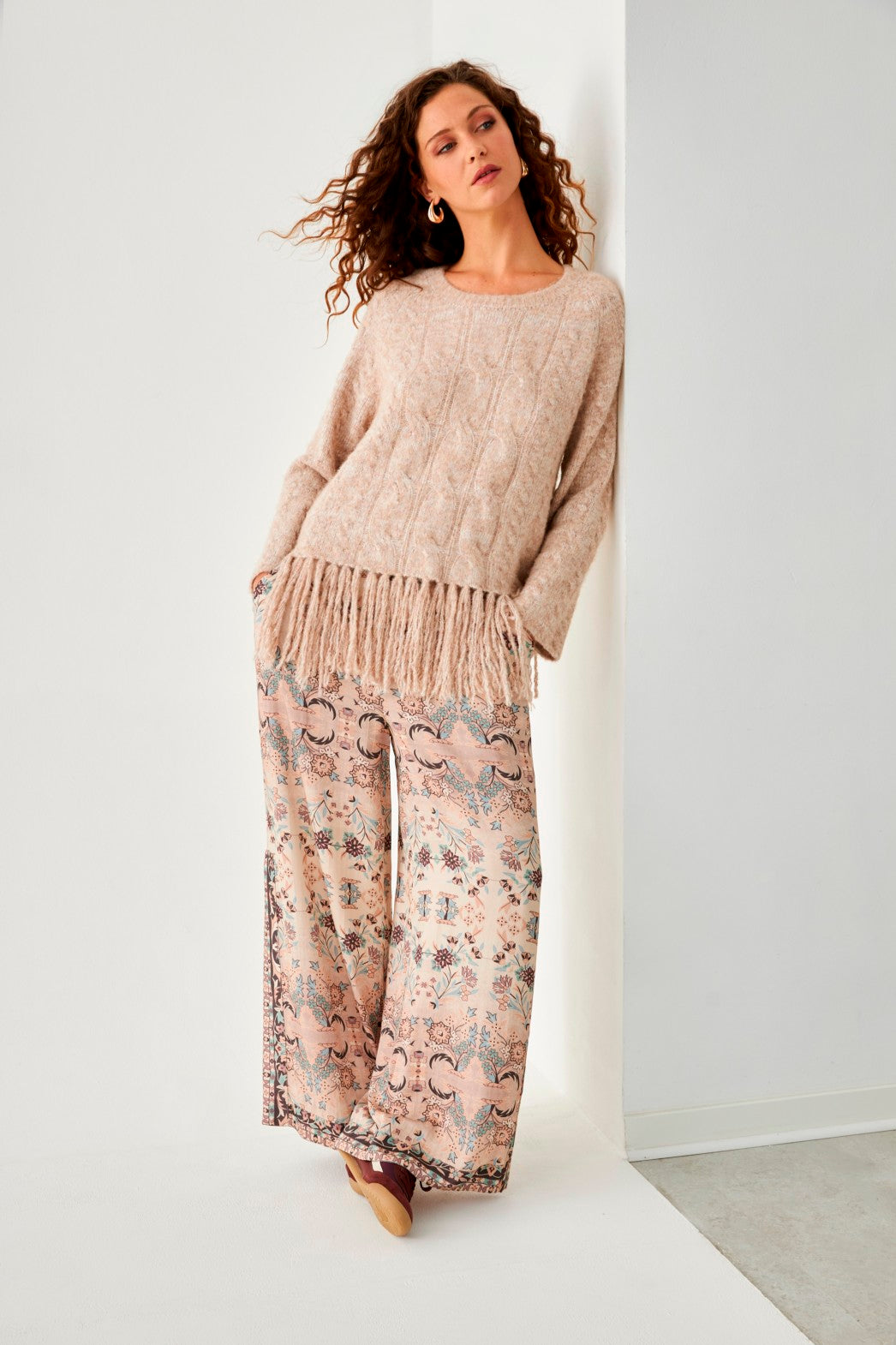 PANTALÓN ESTAMPADO BAJOS ABERTURAS - IVORY