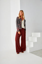 PANTALÓN PALAZZO PINZAS - BURGUNDY