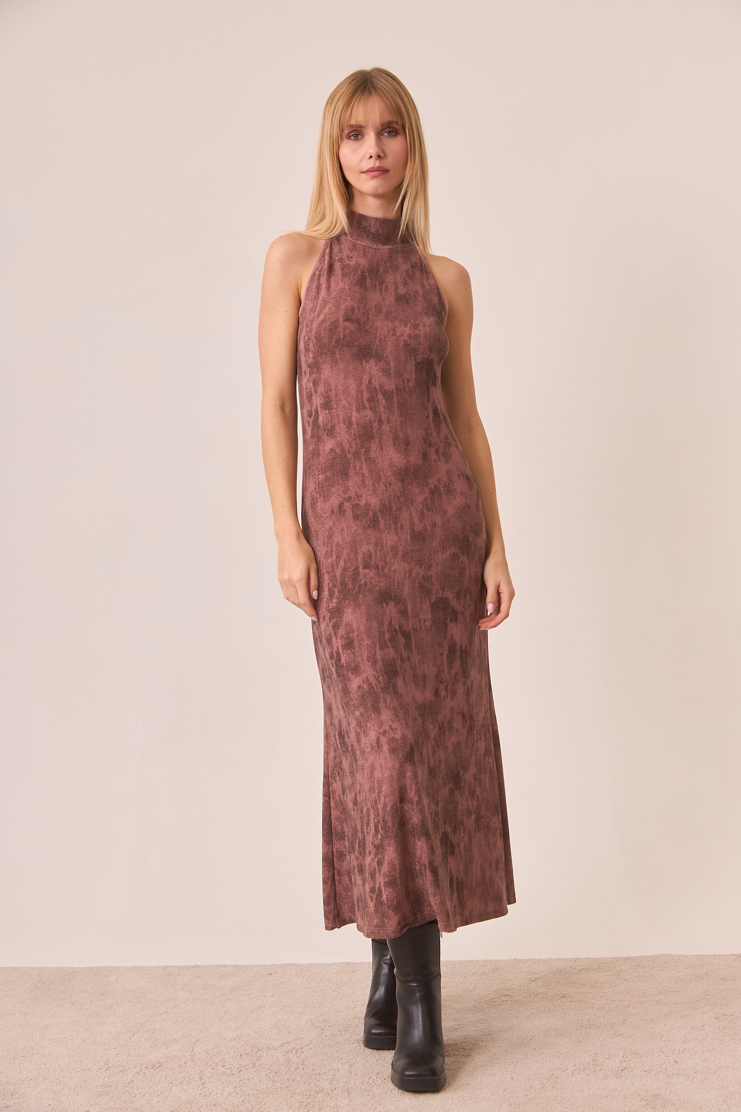 VESTIDO HALTER TIE-DYE LÚREX - PINK