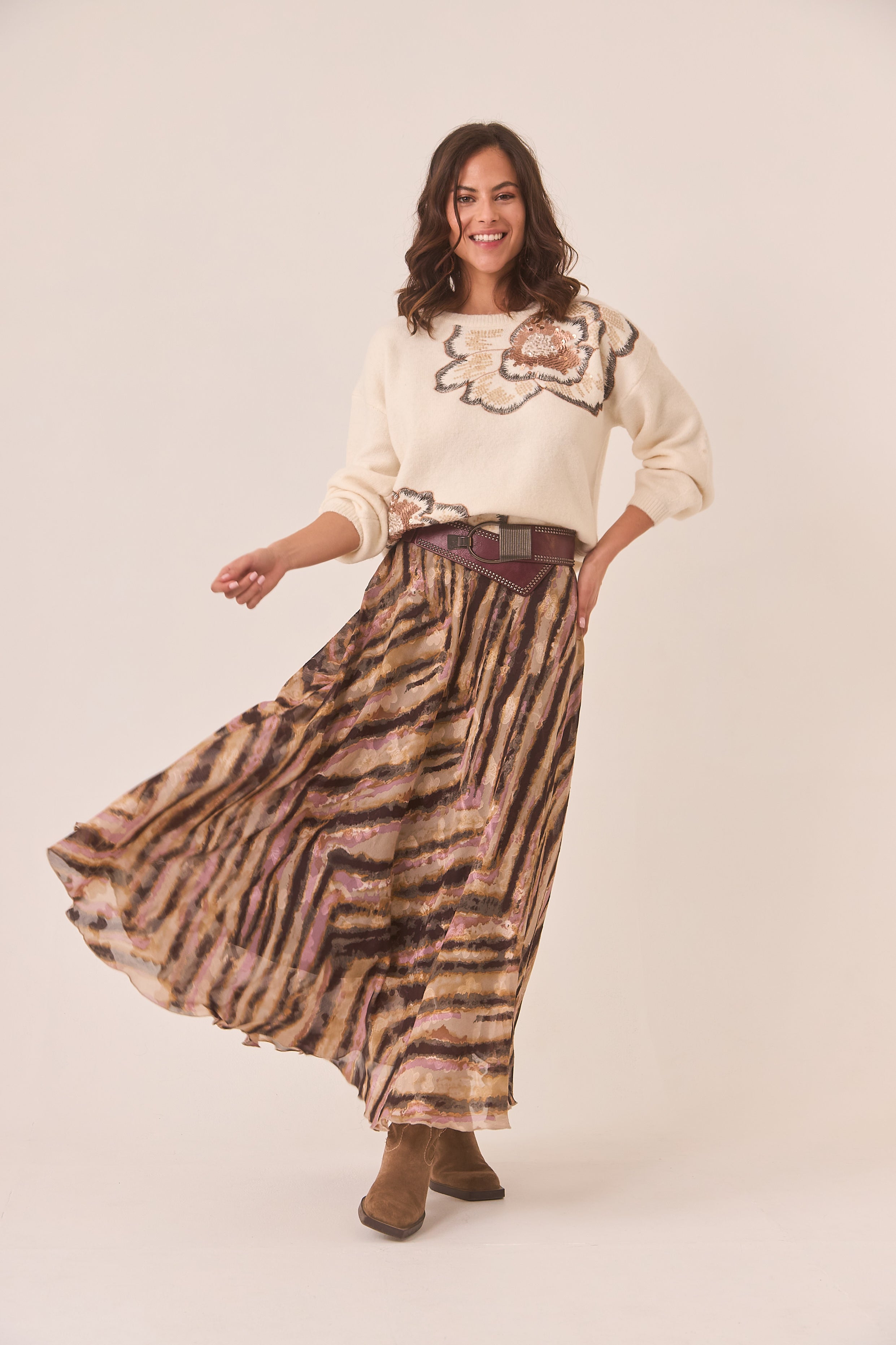 FALDA ASIMÉTRICA ANIMAL PRINT - CAMEL