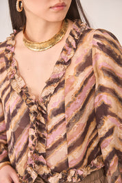 ANIMAL PRINT Ruffled Blouse - CAMEL