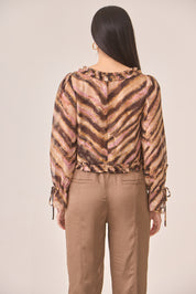 ANIMAL PRINT Ruffled Blouse - CAMEL