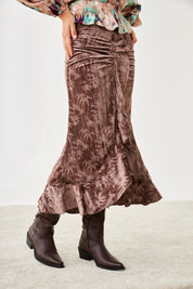 Palm Trees Ruffle Velvet Skirt - Violet