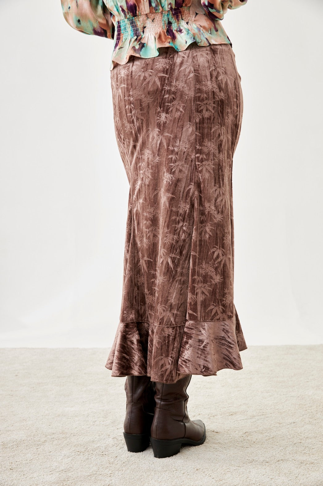 Palm Trees Ruffle Velvet Skirt - Violet