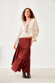 FALDA BOTONES VOLANTE - BURGUNDY