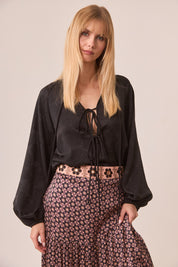 MAO BLOUSE WITH TIES - BLACK