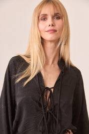 MAO BLOUSE WITH TIES - BLACK
