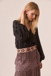 MAO BLOUSE WITH TIES - BLACK