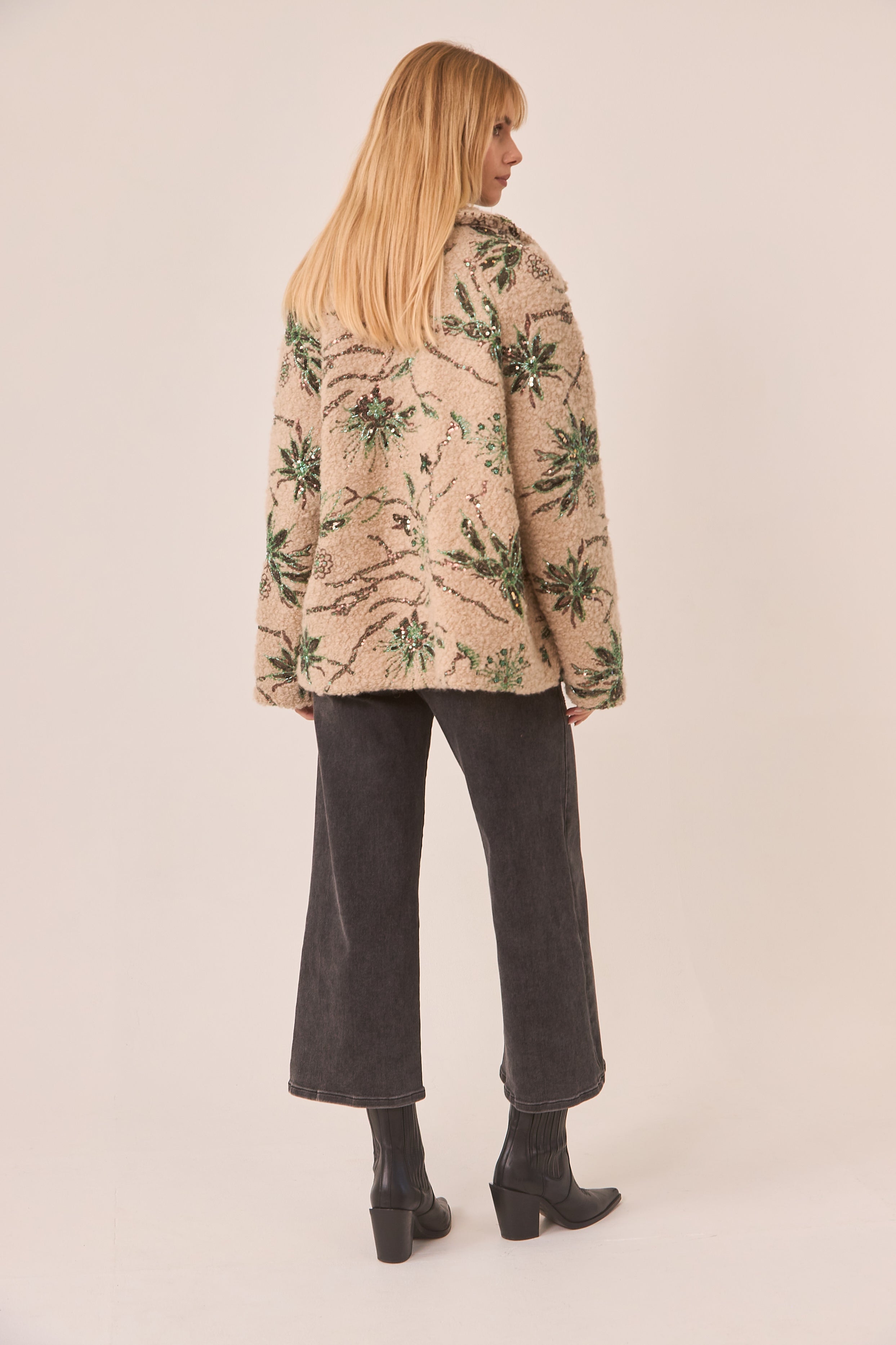Short Fancy Sheepskin Coat - Ivory
