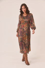 VESTIDO FLORES MULTICOLOR - CHOCOLATE