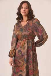 VESTIDO FLORES MULTICOLOR - CHOCOLATE