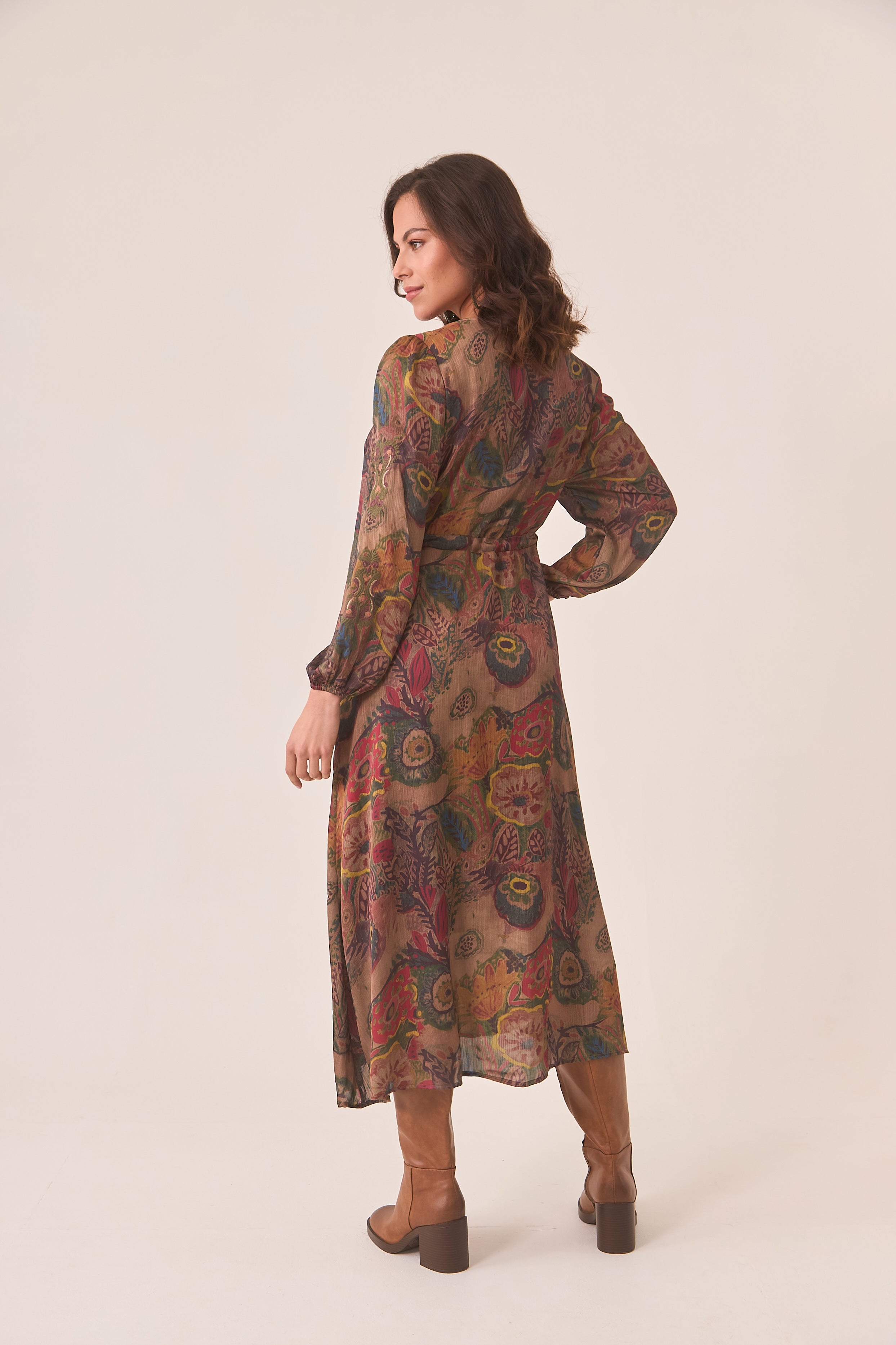 VESTIDO FLORES MULTICOLOR - CHOCOLATE