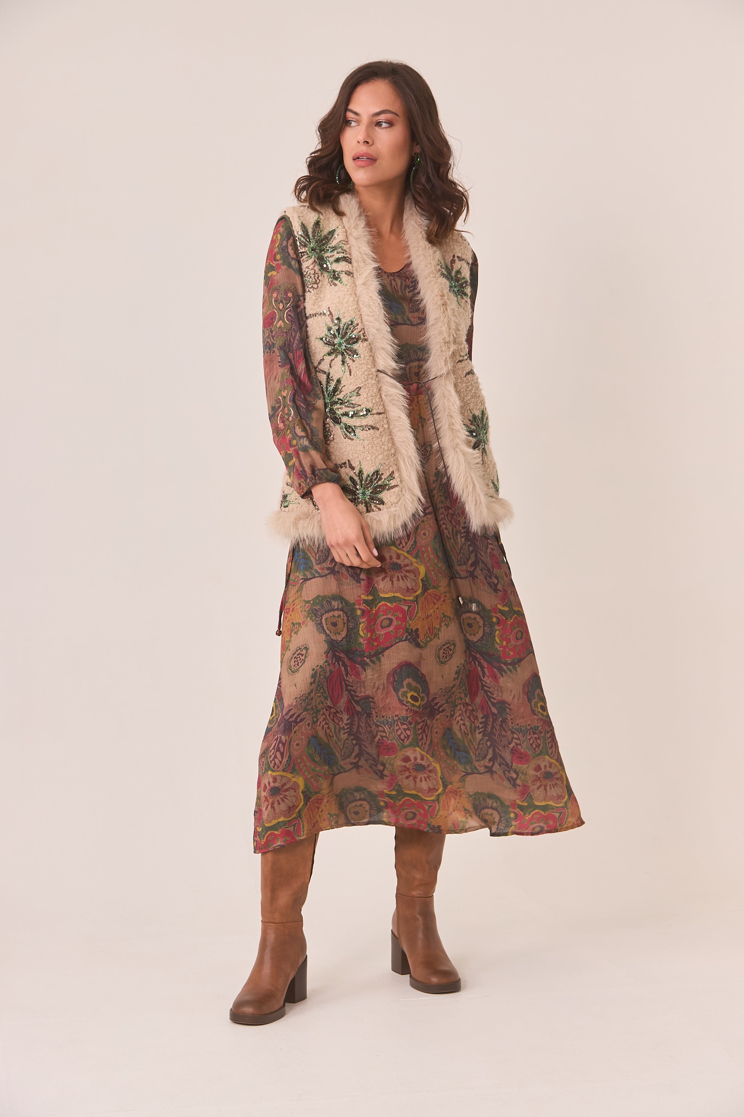 VESTIDO FLORES MULTICOLOR - CHOCOLATE